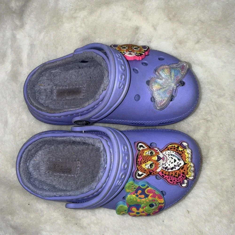 Crocs Classic Fleece Lined Purple Clog Lisa Frank Charms Toddler Child Size 9 C9